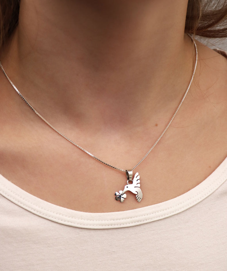 Children's jewelry Bird and Flower Necklace, silver