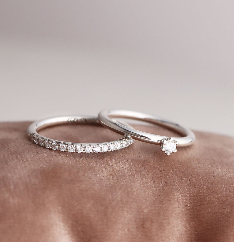 SET VIGSEL / FÖRLOVNINGSRINGAR till henne & honom | Elise + Plain silverring - Mila Silver