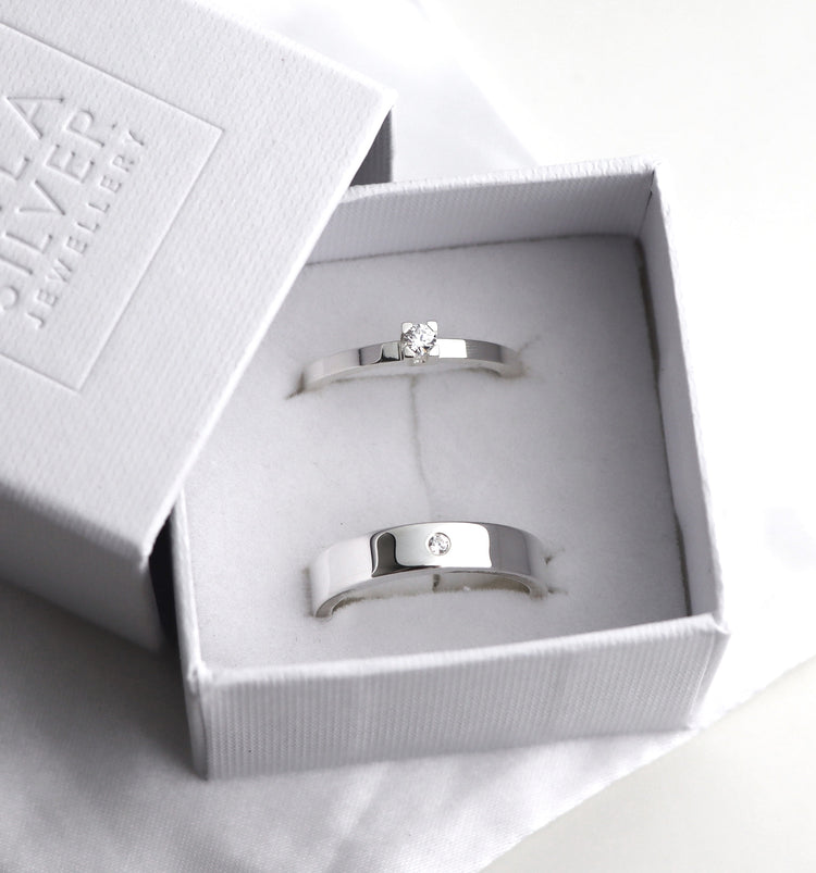 SET WEDDING / ENGAGEMENT RING for her & him | Monet + Plain diamond ring