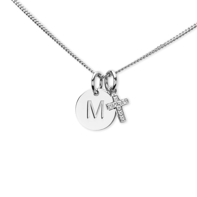 CHARM DIAMOND CROSS, silver