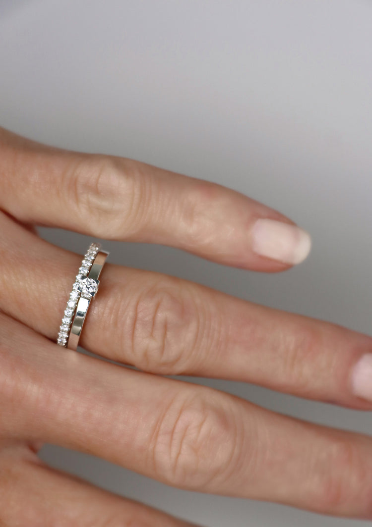 SET WEDDING / ENGAGEMENT RING for her & him | Monet + Plain silver ring